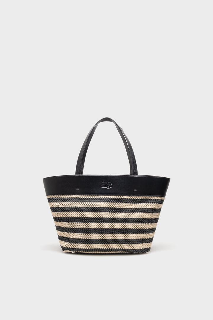 Aline Beach Bag  Black Beige Stripe