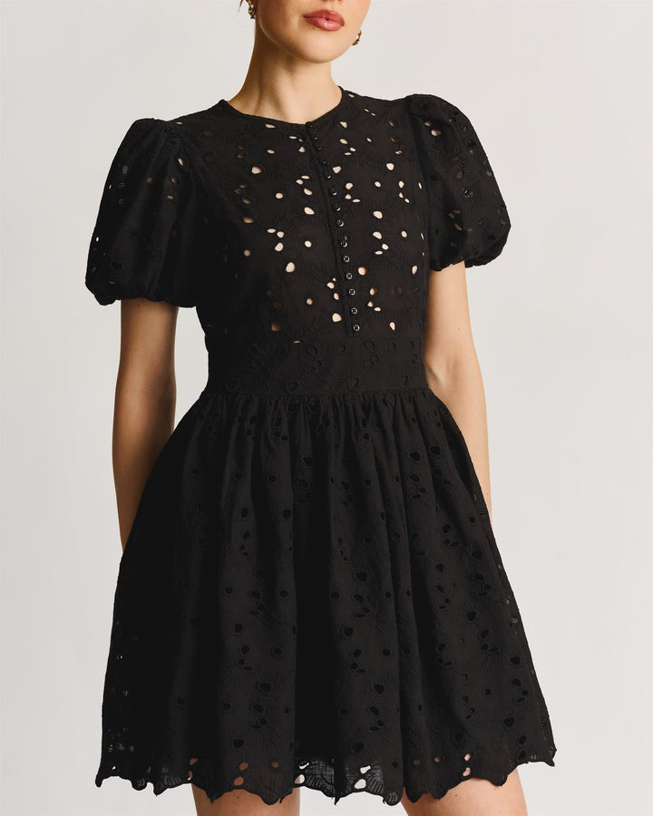 Broderie Anglaise Puffed Dress  Black