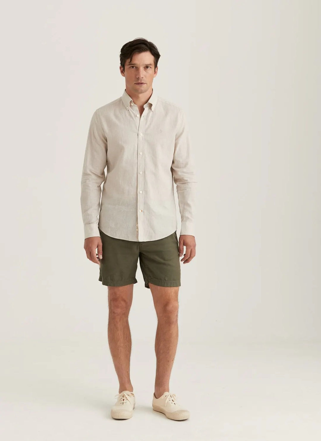 Linen Check Shirt-Slim Fit  Khaki