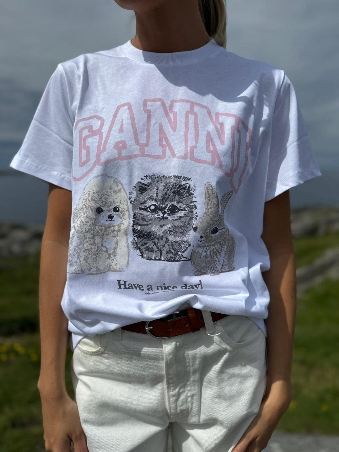 Basic Cotton Jersey Animals Relaxed T-shirt  Bright White