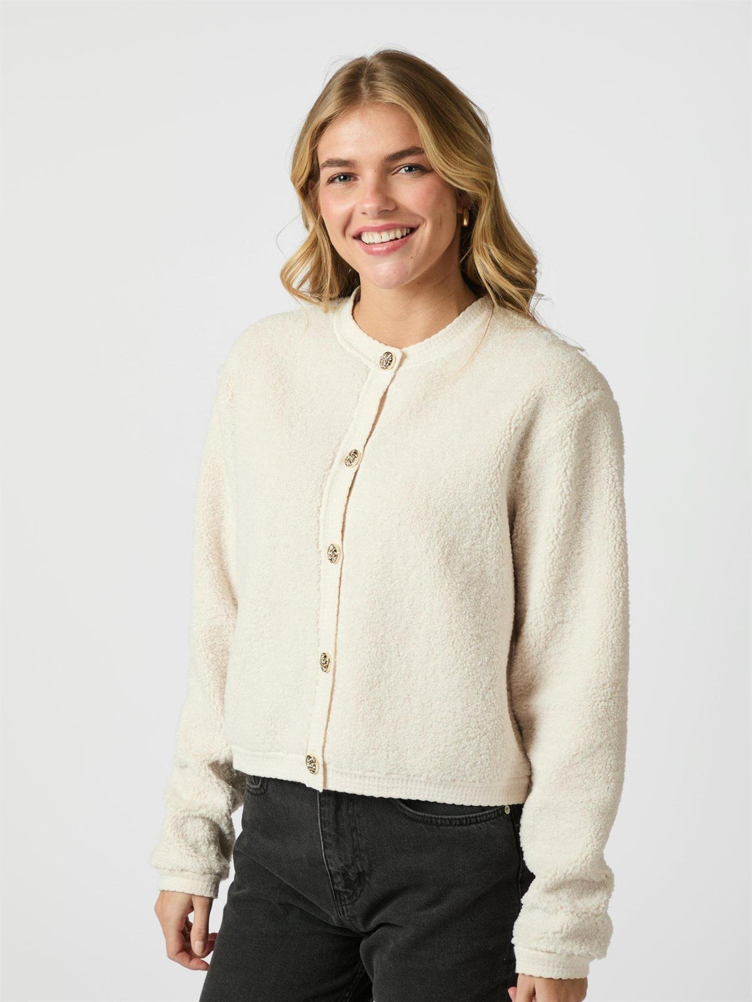 Limo Fluffy Knit Cardigan  Creme
