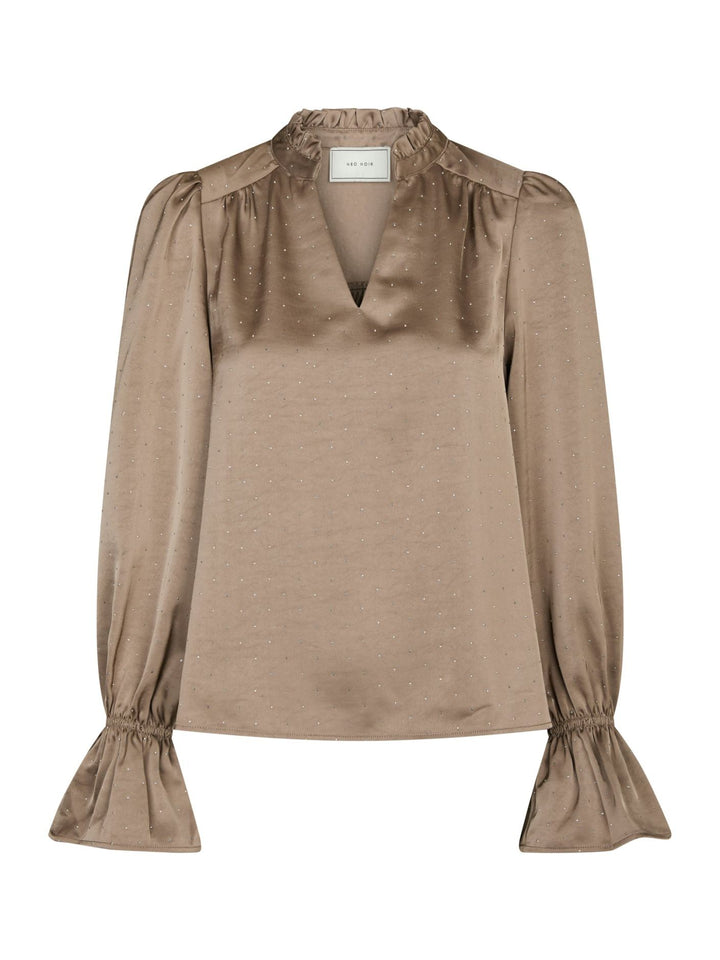 Amara Heavy Satin Bedaz Blouse  Dark Taupe