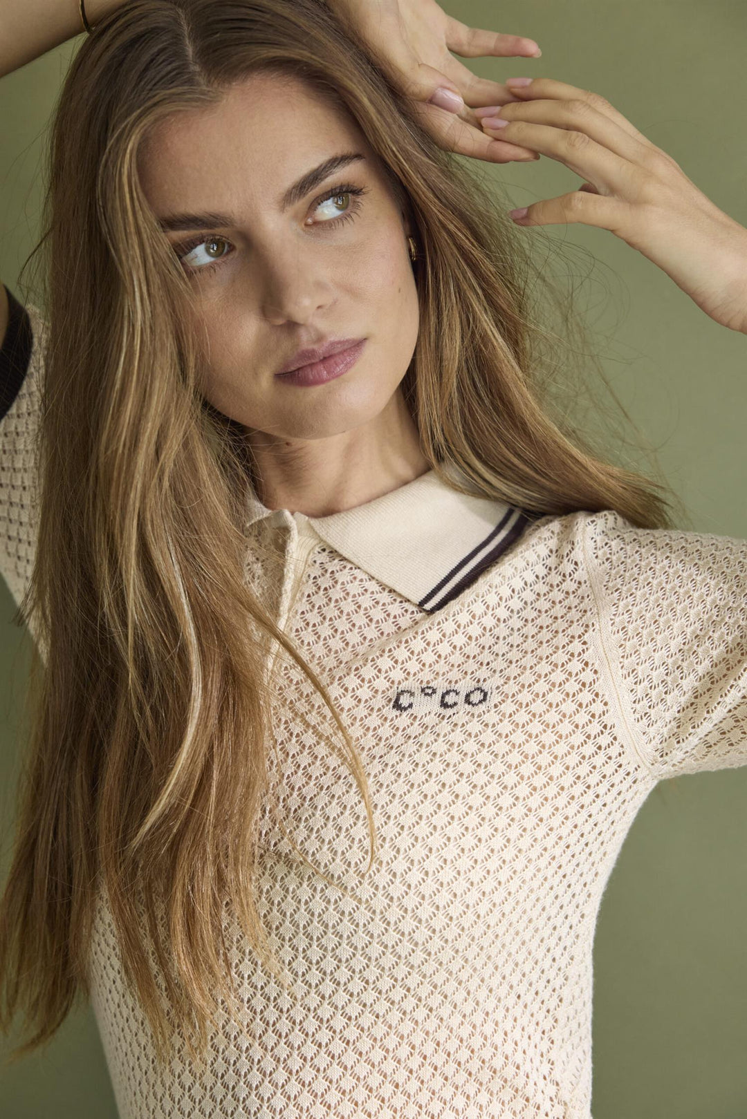 LueCC Pointelle Polo Knit  Bone