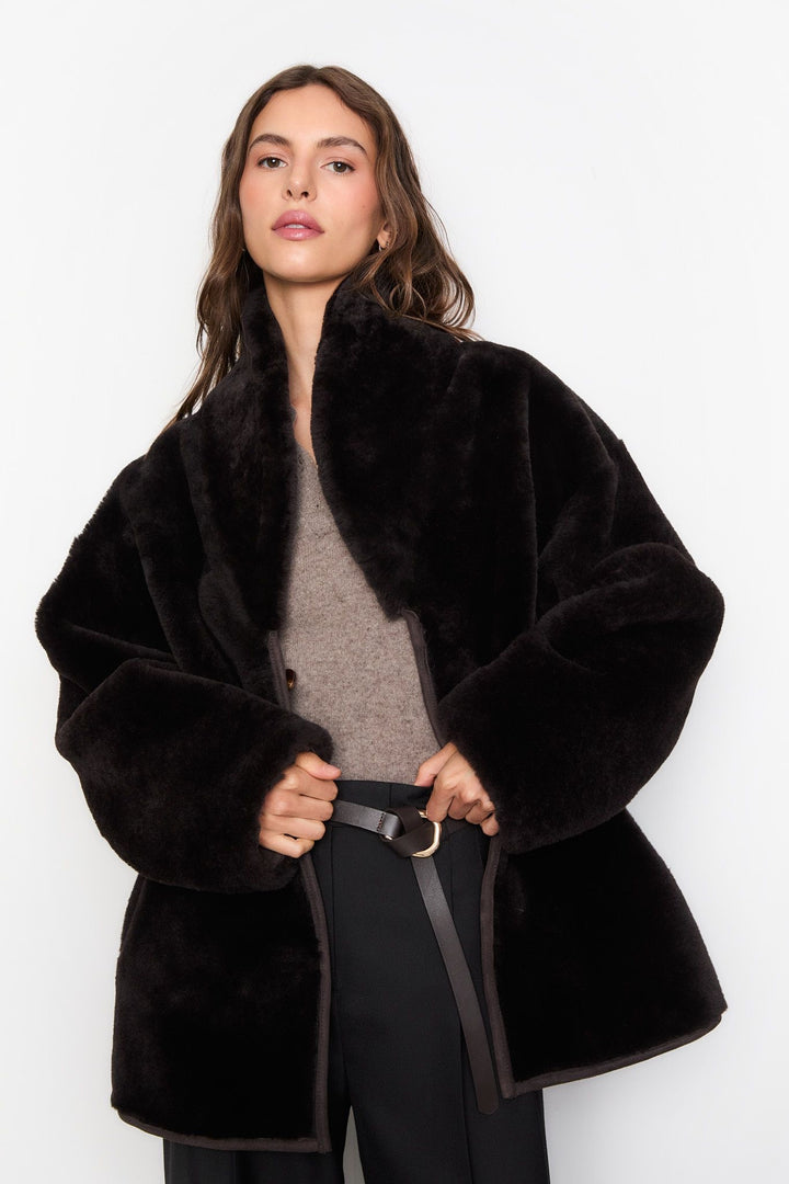 Melli Shearling Jacket  Dark Brown Suede