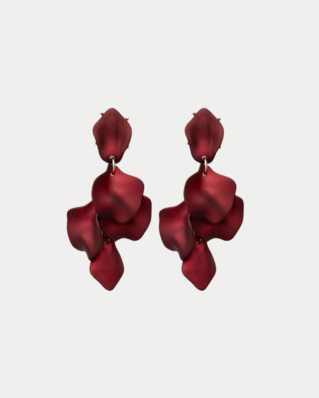 Leaf Earrings Metallic Wine Red