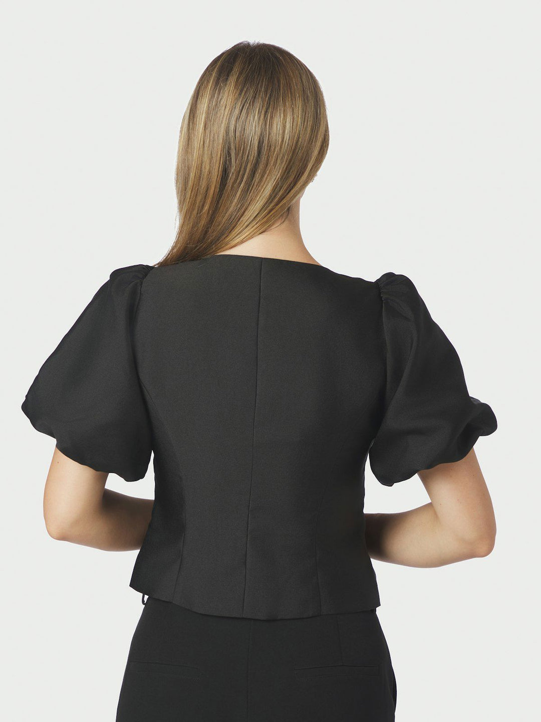 Anela Mandarin Dull Satin Blouse Black