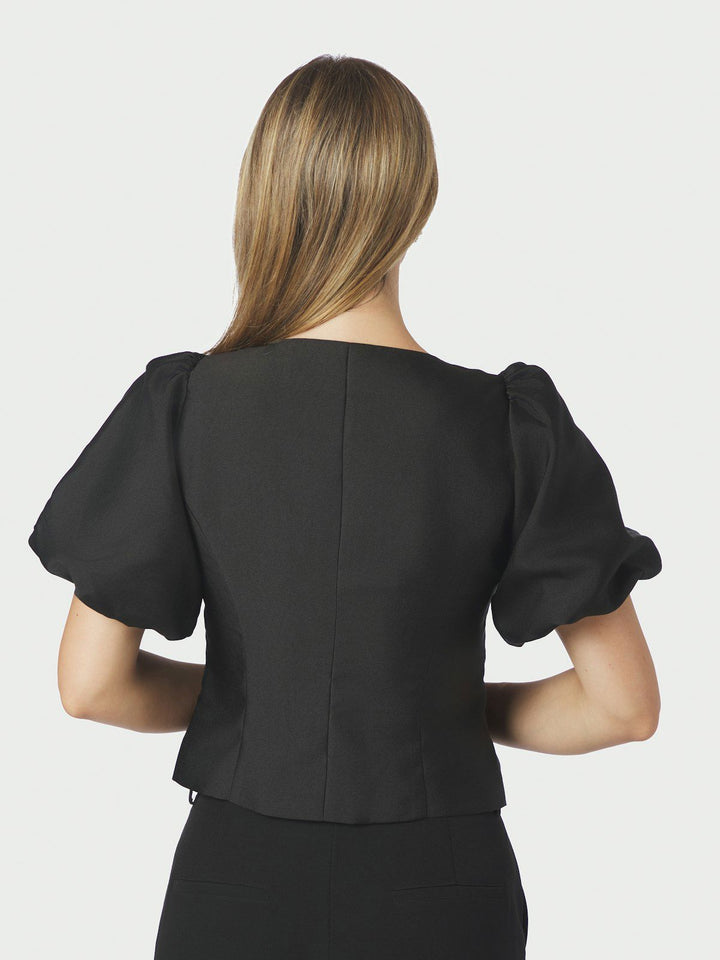 Anela Mandarin Dull Satin Blouse Black