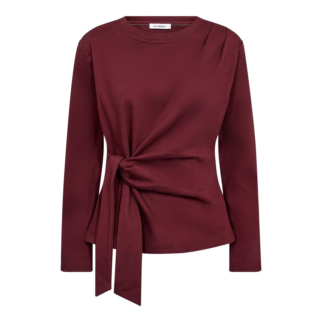 OrianeCC LS Pleat Tie Tee  Wine Red