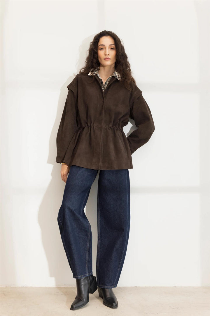 Winnie Leather Jacket  Dark Brown Suede