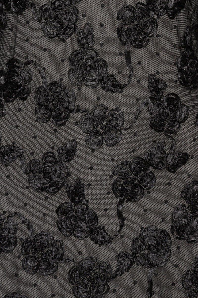 FLOWER MESH LS MINI DRESS  Black