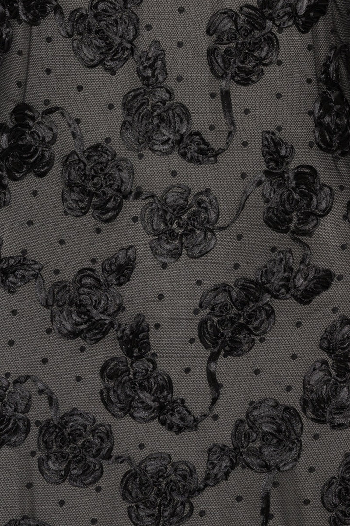 FLOWER MESH LS MINI DRESS  Black