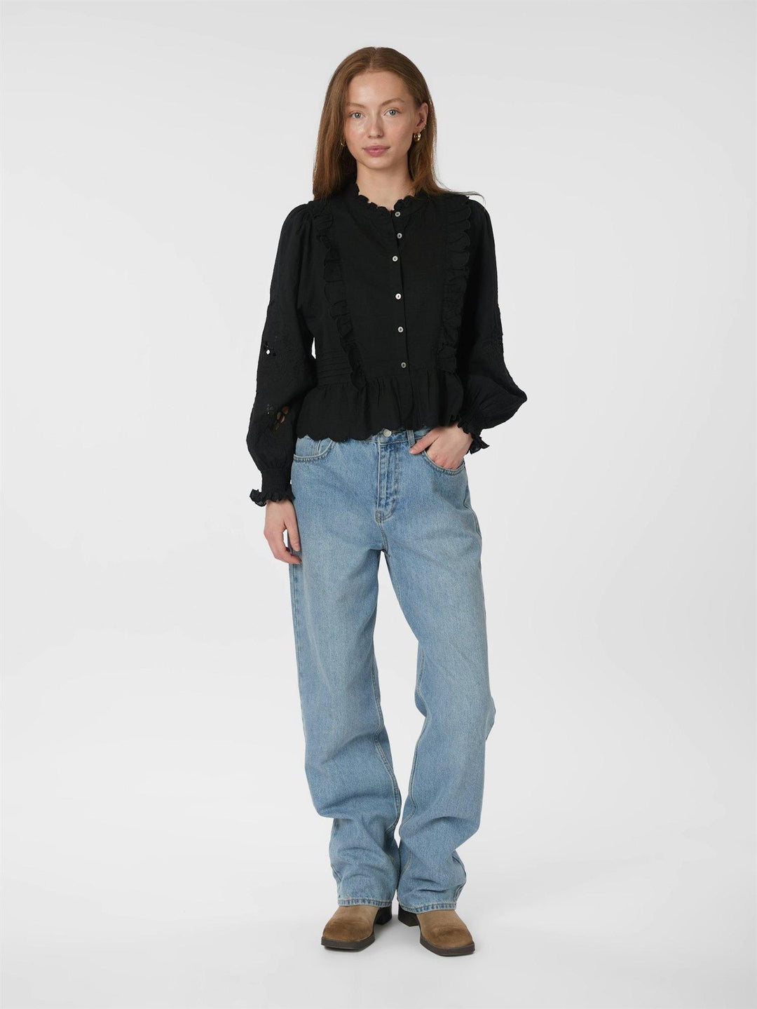 Petrine Embroidery Blouse  Black