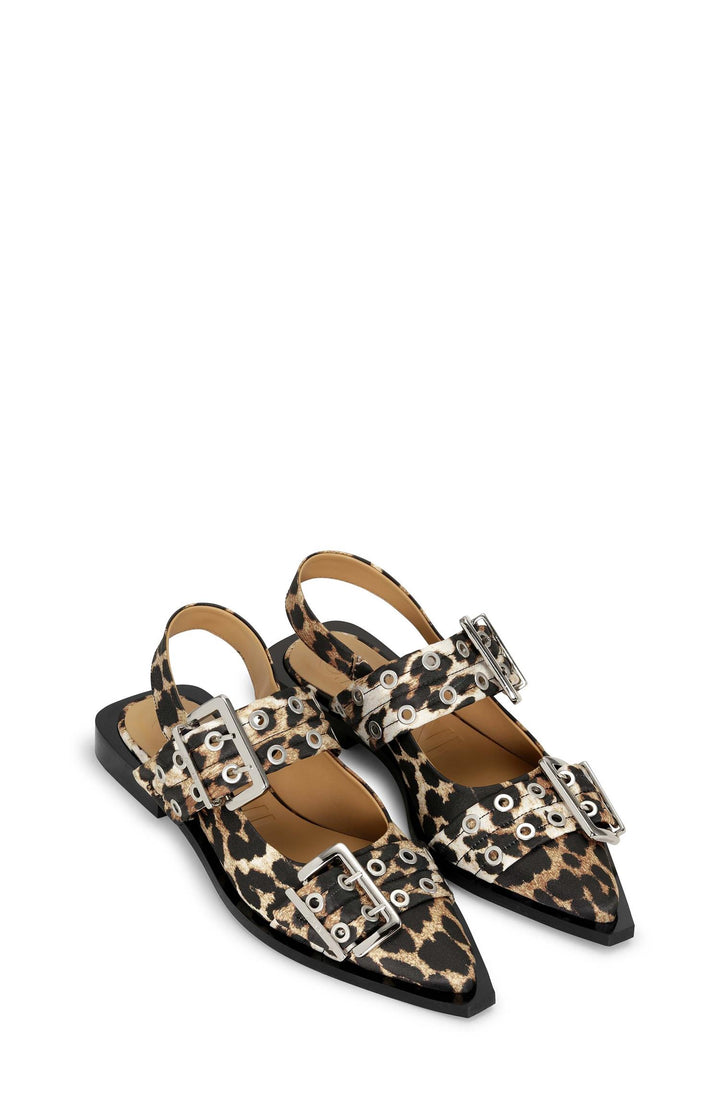 Feminine Buckle Ballerina Satin Print  Leopard