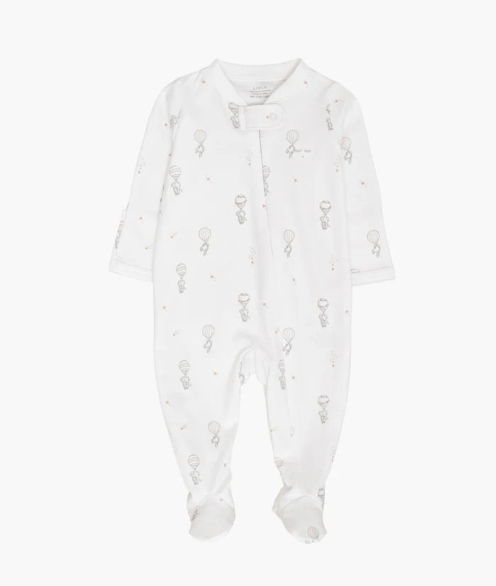 Flying Elephants Zipper Footie  White