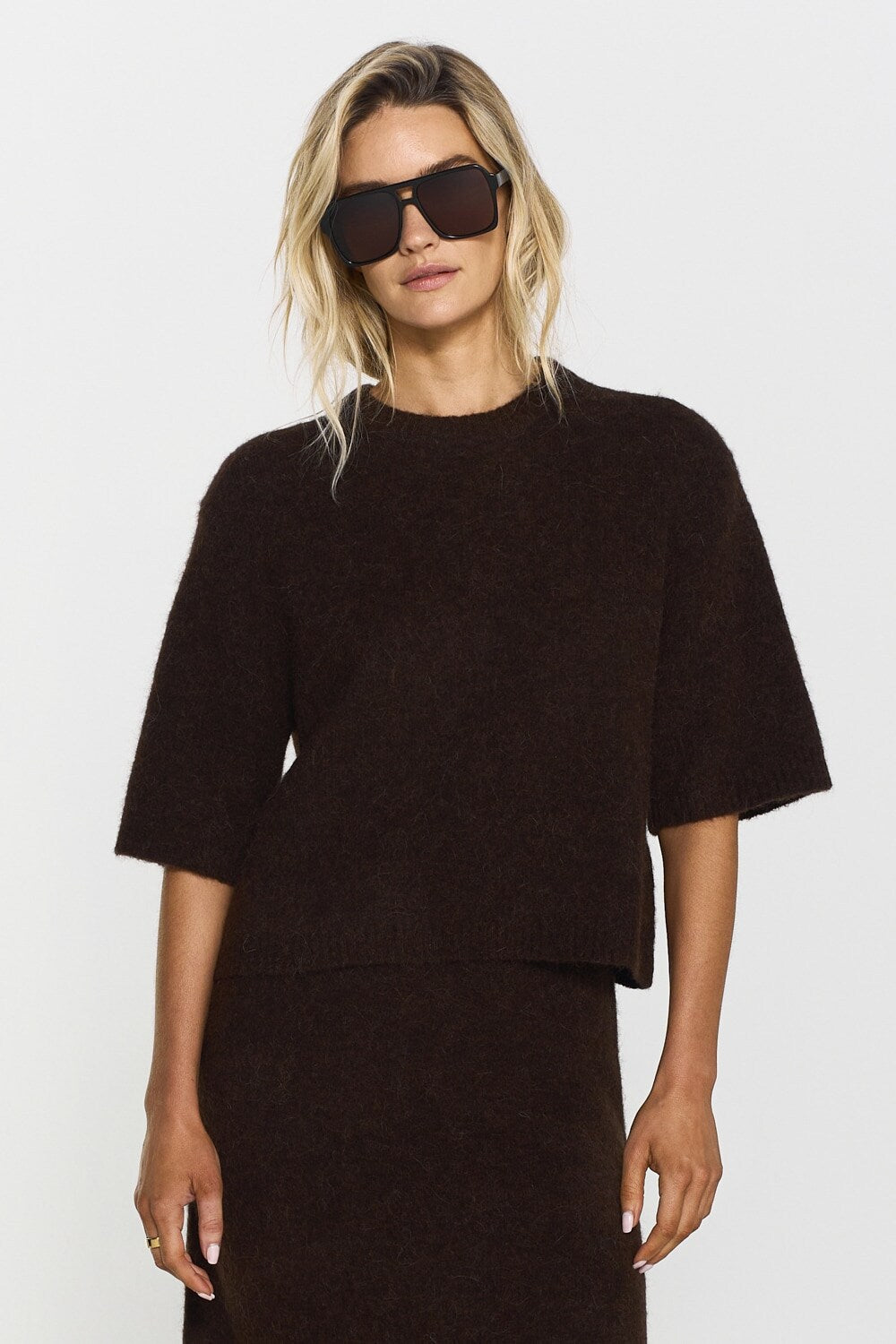 Madina Short Sleeve Knit  Mocha Brown