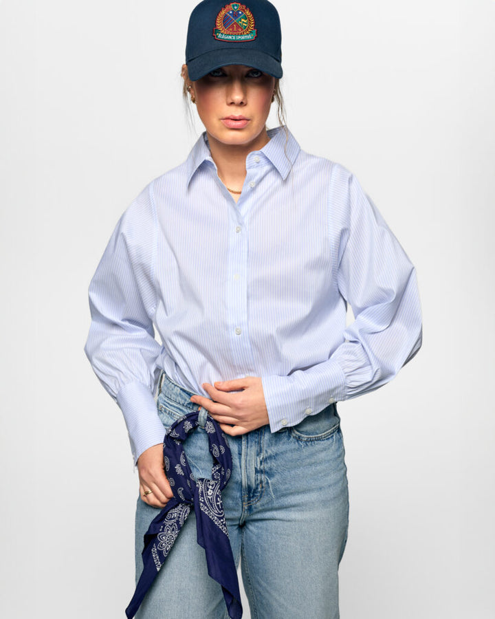 Anne-white with Sky/Navy stripes  Skyblue /White
