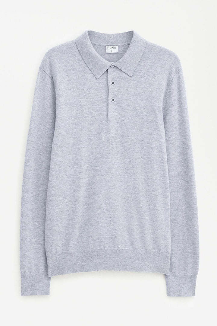 knitted polo shirt  Light Grey Melange