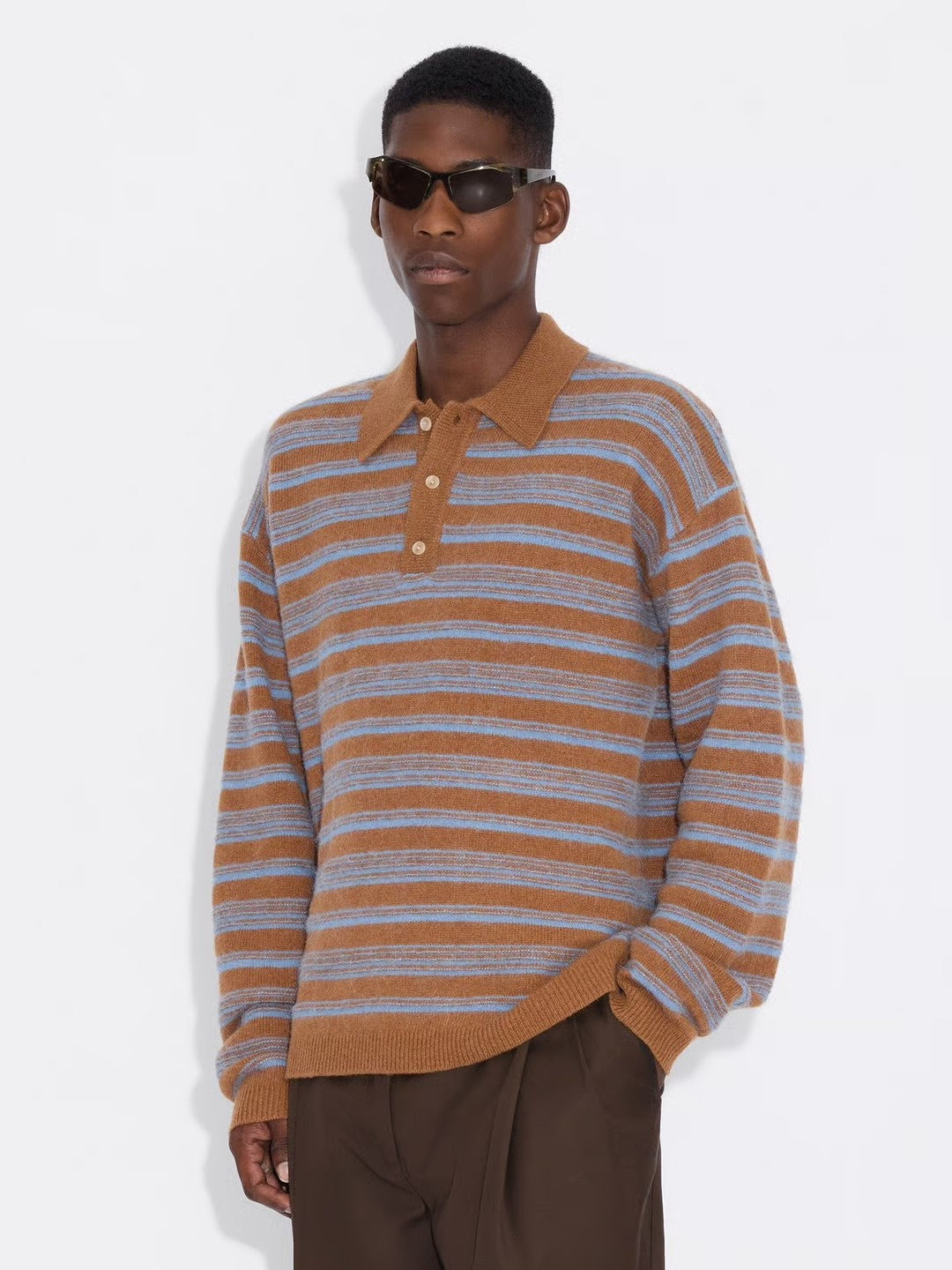 Ollie Wool Polo 26-01  Brown Stripe