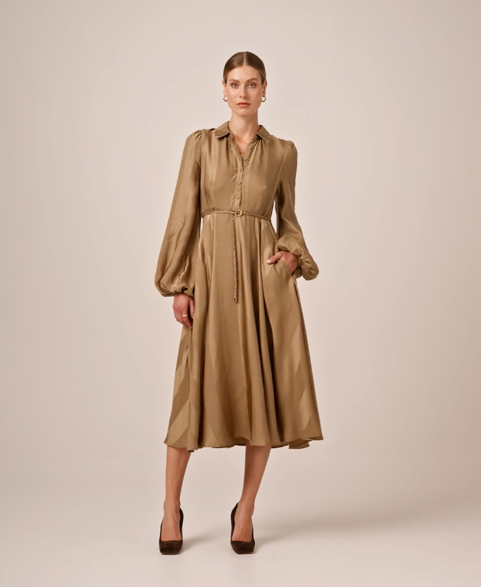 Striped Button-Down Dress  Olive