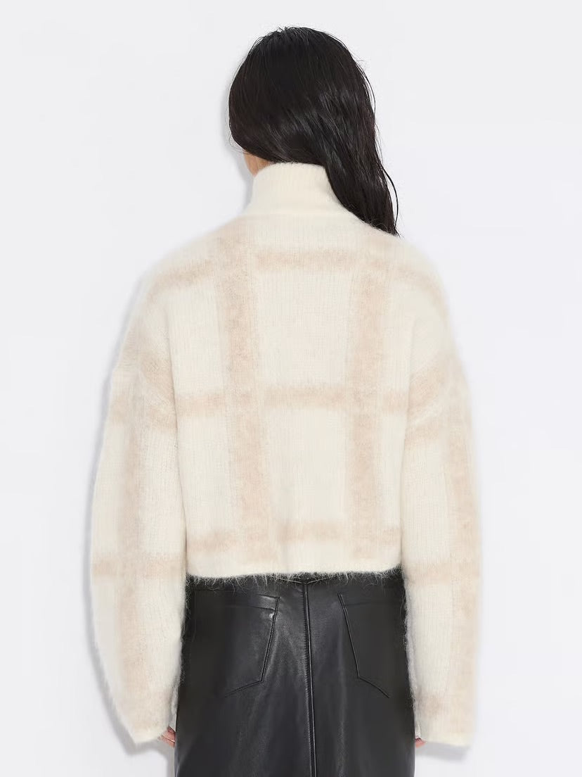Tine Light Check Cardigan  Lt Brown Mix