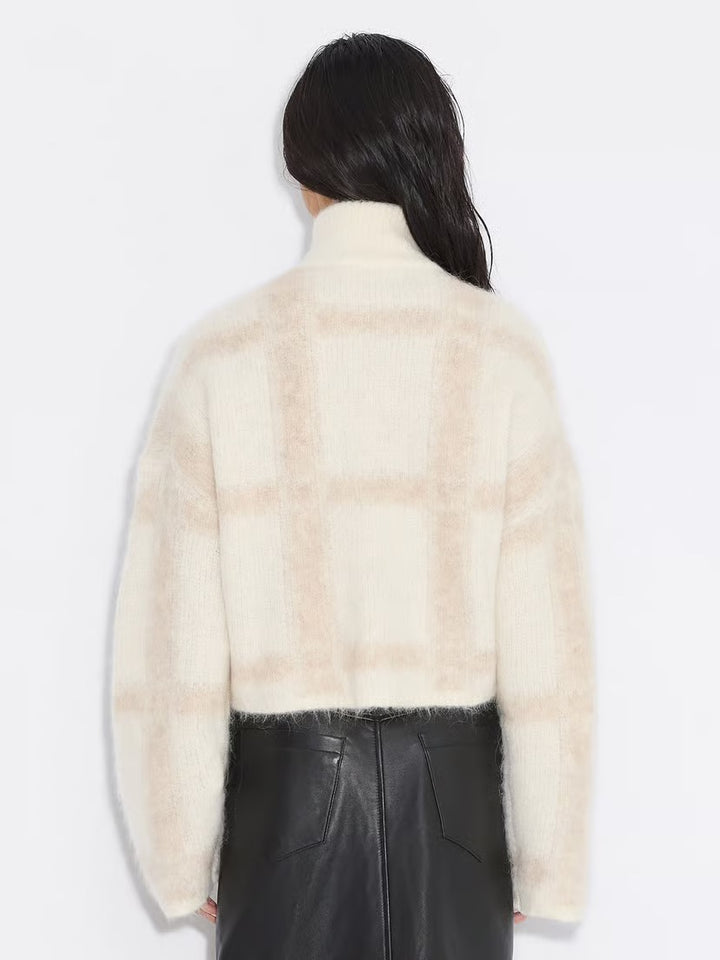 Tine Light Check Cardigan  Lt Brown Mix