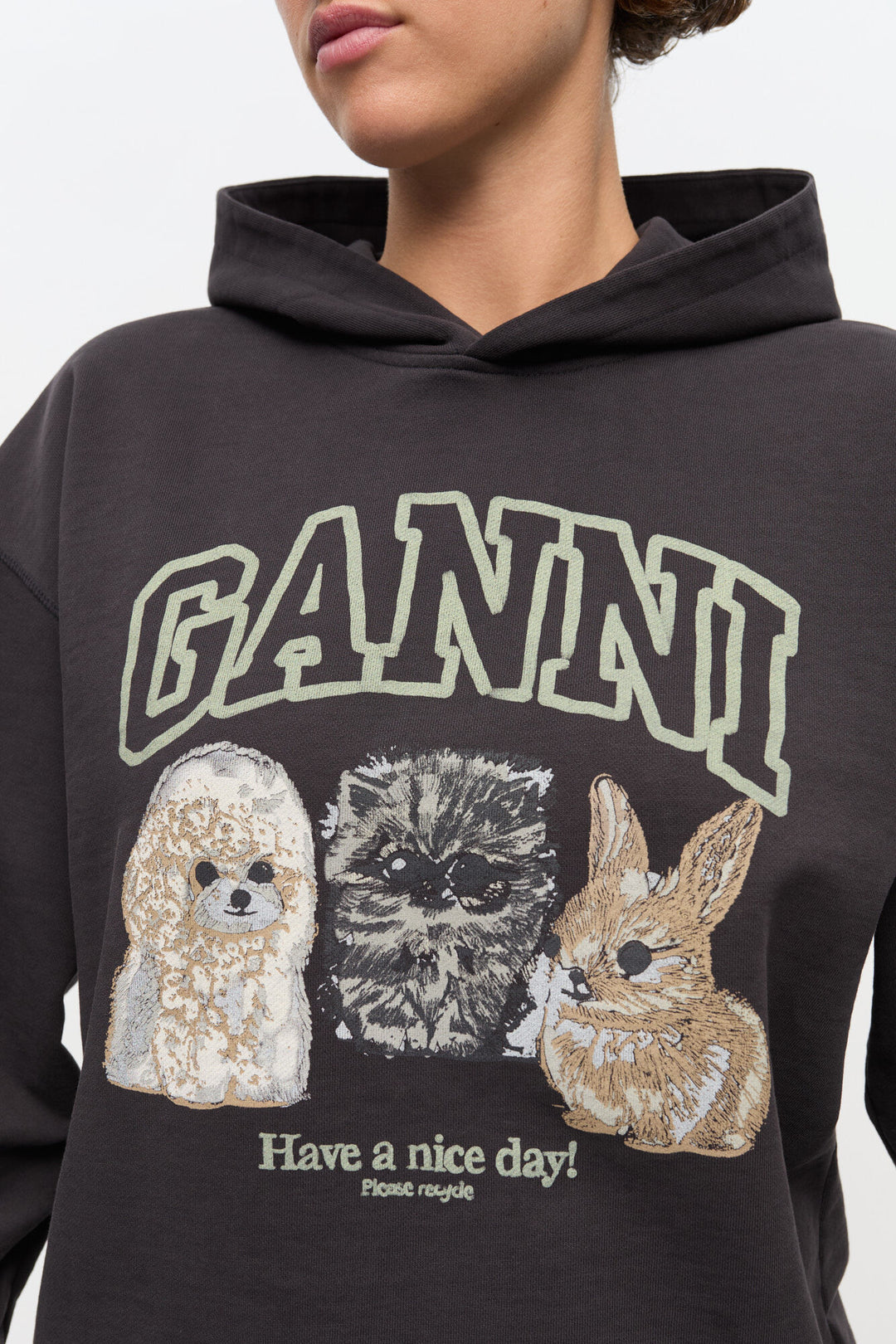ISOLI OVERSIZE ANIMAL CROP HOODIE  Phantom 252