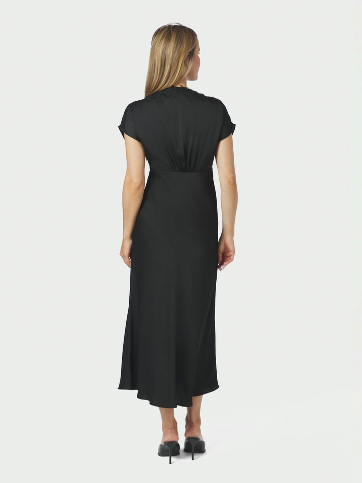 Clarita Drapy Sateen Dress Black
