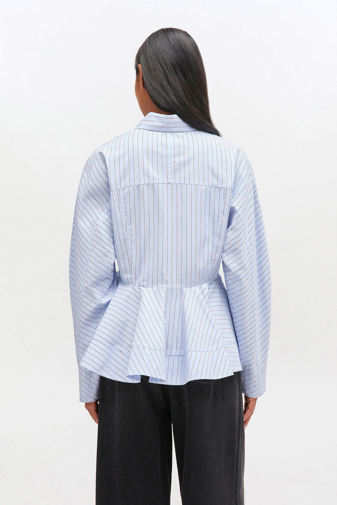Stripe Cotton Peplum Shirt  Lavender Lustre