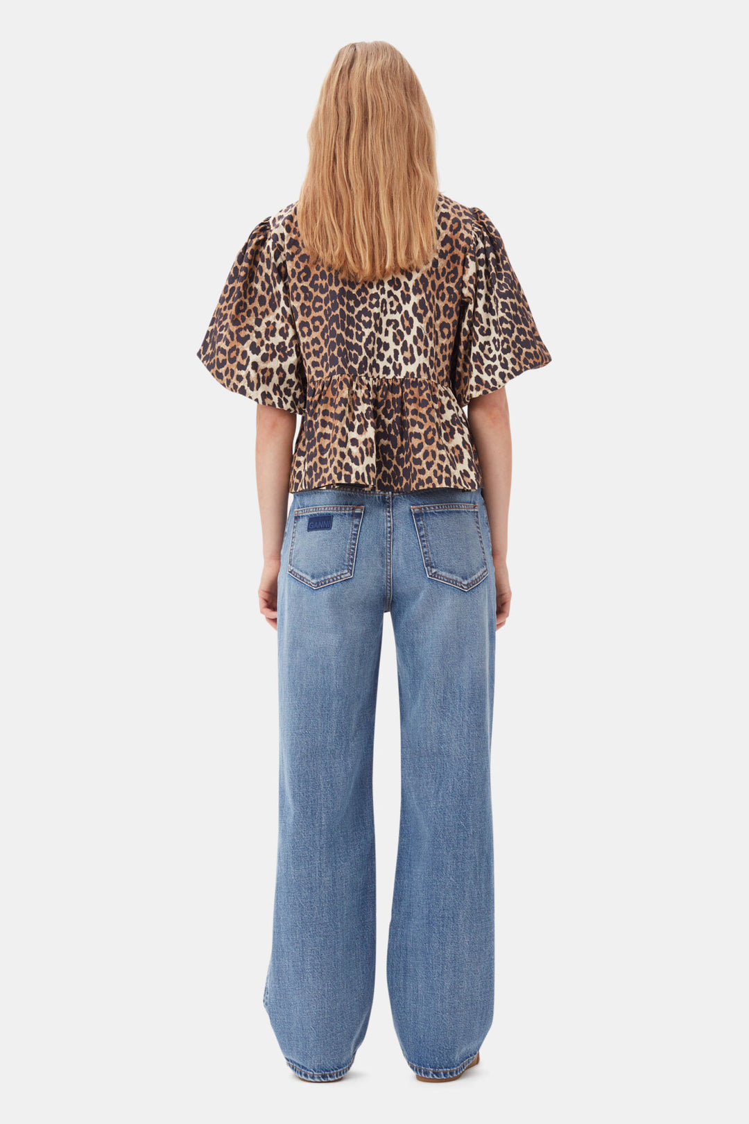 Printed Cotton Poplin Peplum Blouse  Leopard