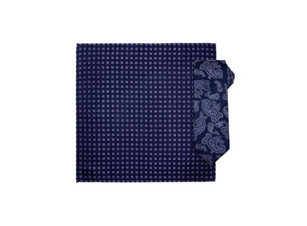 Santi silkeslips+lommetørkle mønstret sett navy  Navy