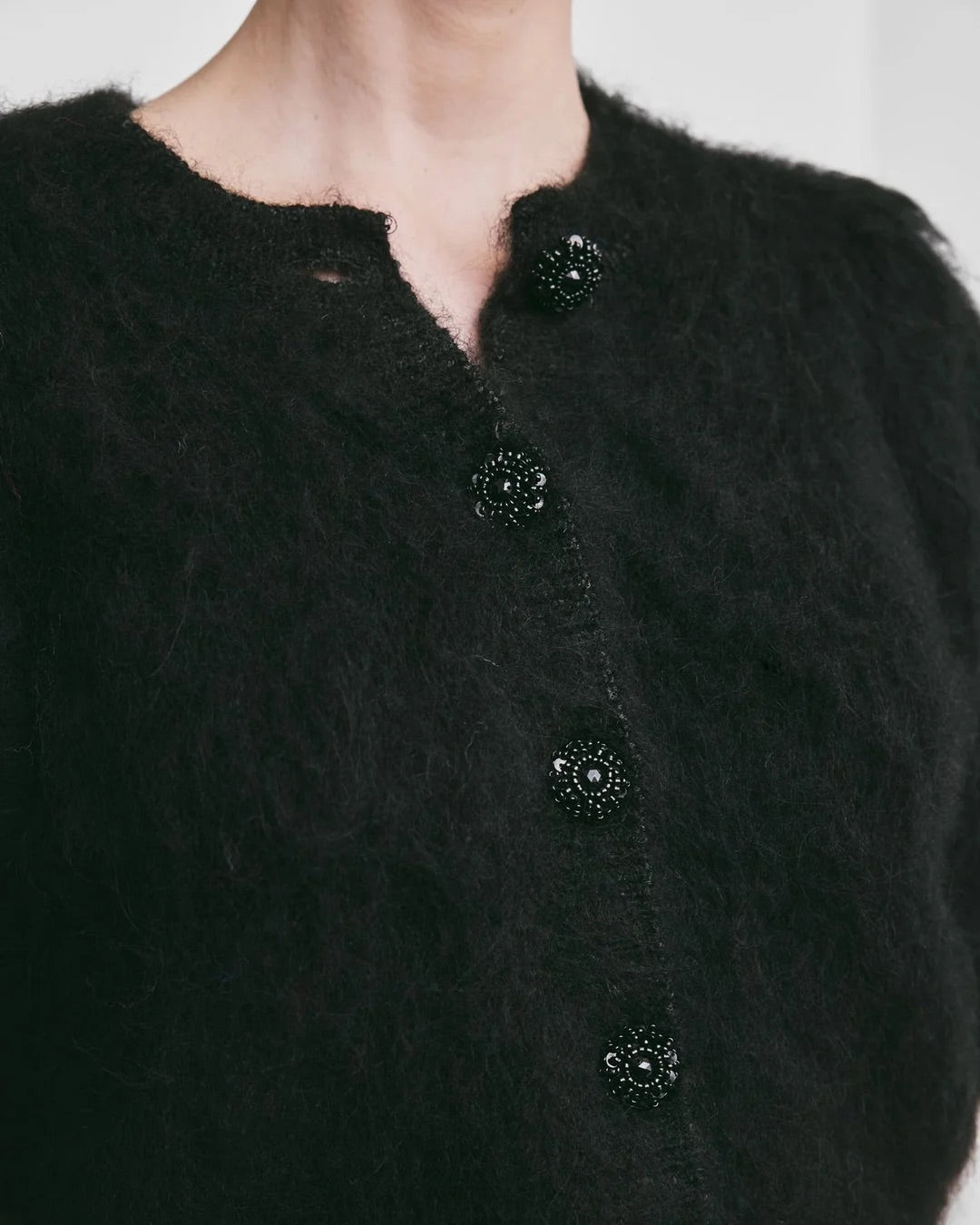 Hairy Knit Puffed Jacket  Black