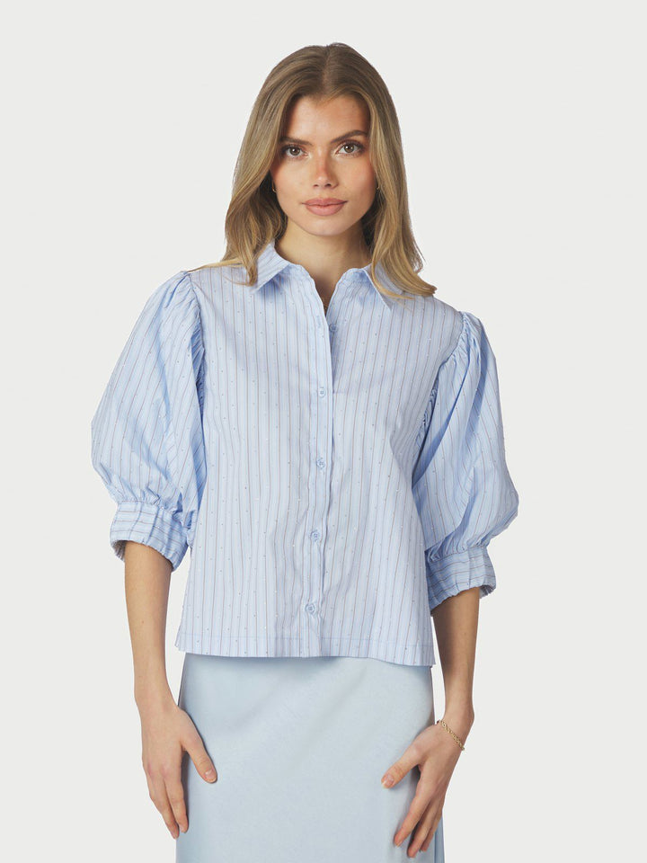 Etta Stripe Stone Shirt  Light Blue