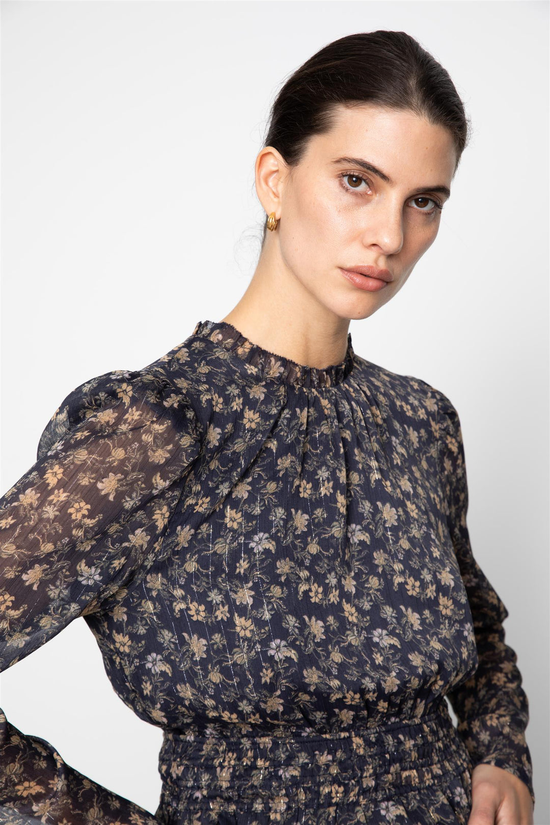 Dina Blouse  Navy Dahlia Print