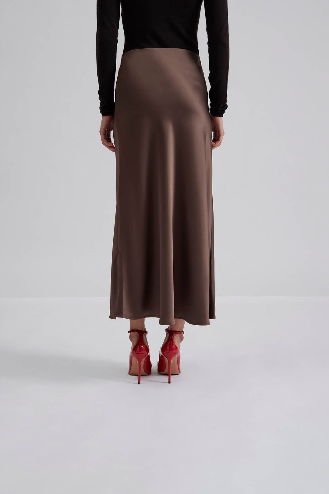 Aubree satin midi skirt  Chocolate