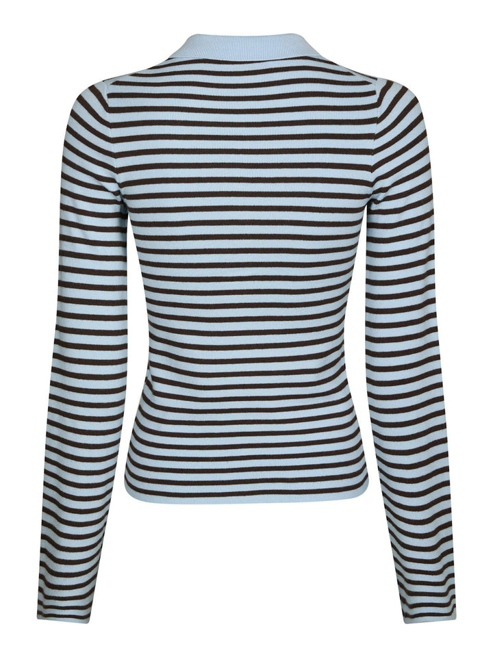 Fannya Ls Striped Knit Polo  Light Blue Stripe