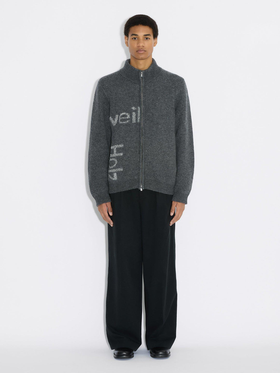 Haza Logo Zip Cardigan  Dk. Grey Mix