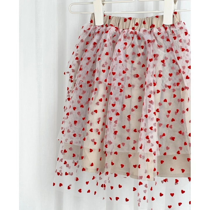 TULLE HEART SKIRT  Sandshell/ Pompeian Red