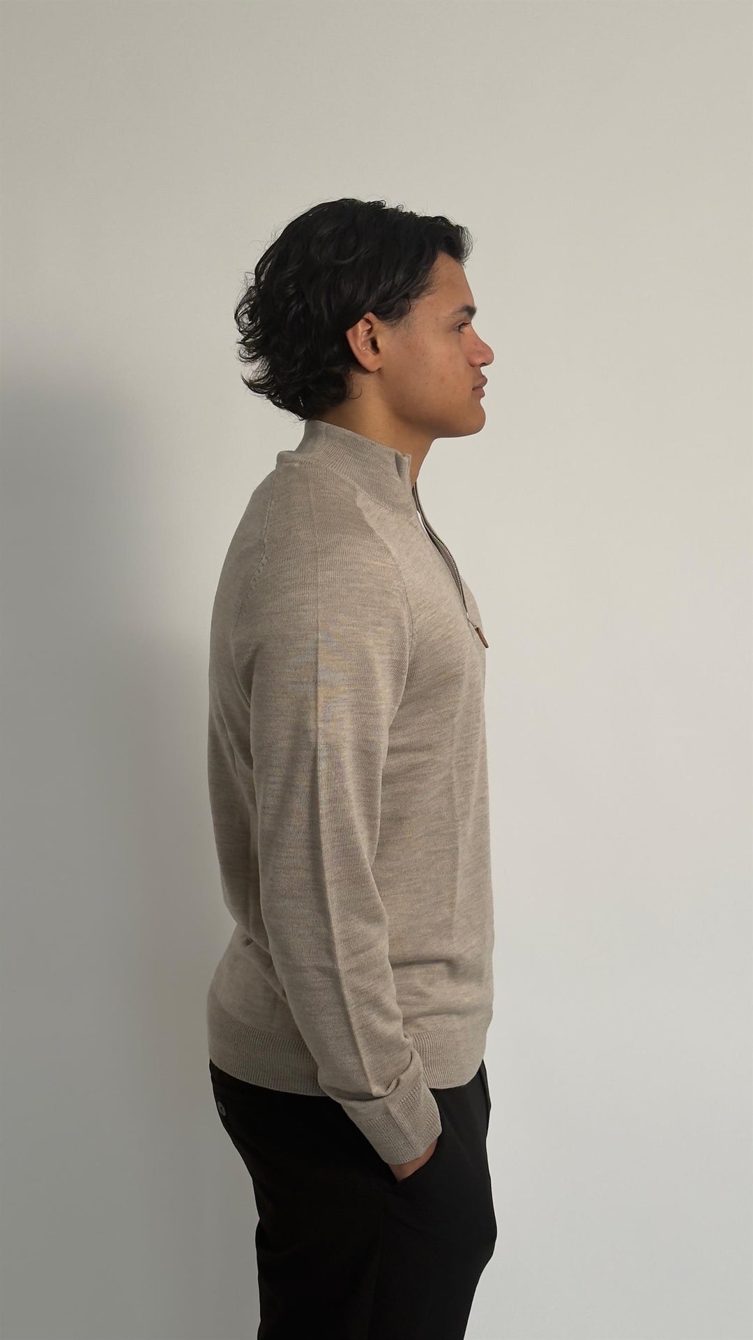 Merino John Zip  Khaki