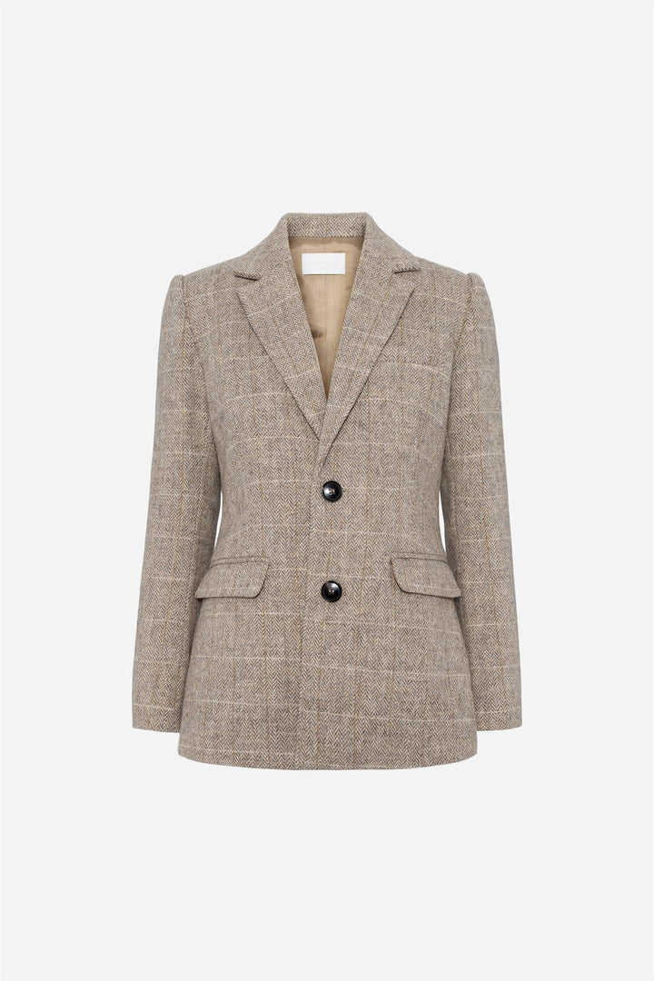 Brook Check Blazer  Taupe Herringbone