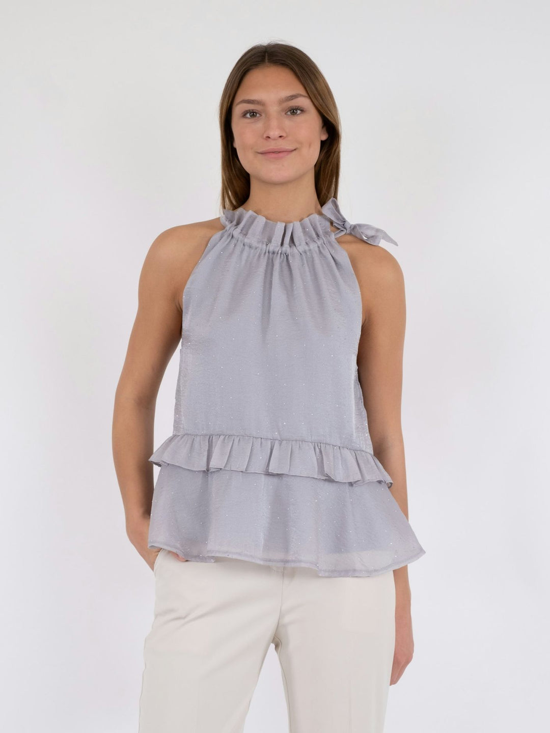 Margy Bedazzled Top  Grey