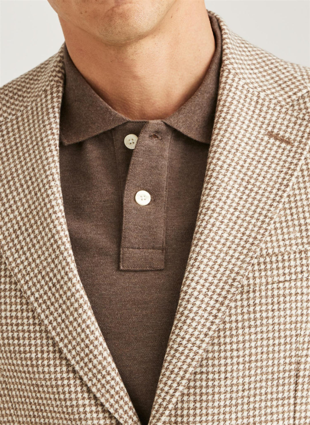 Wool Silk Check Jacket  Khaki