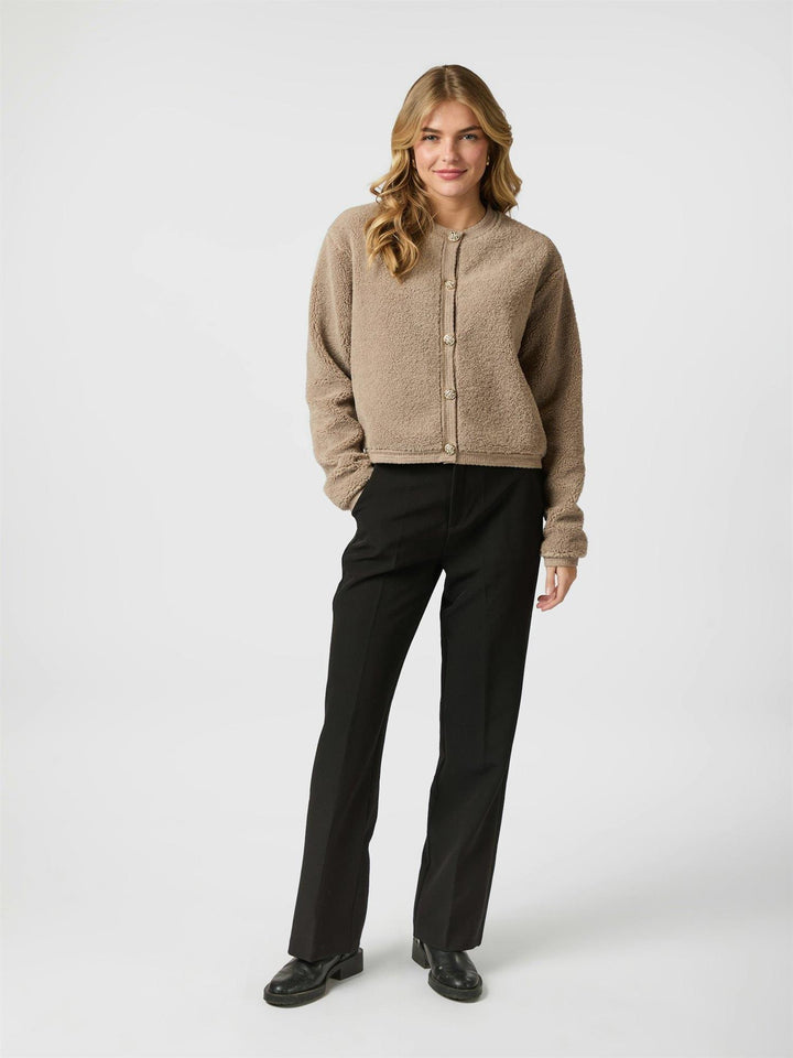Limo Fluffy Knit Cardigan  Dark Sand