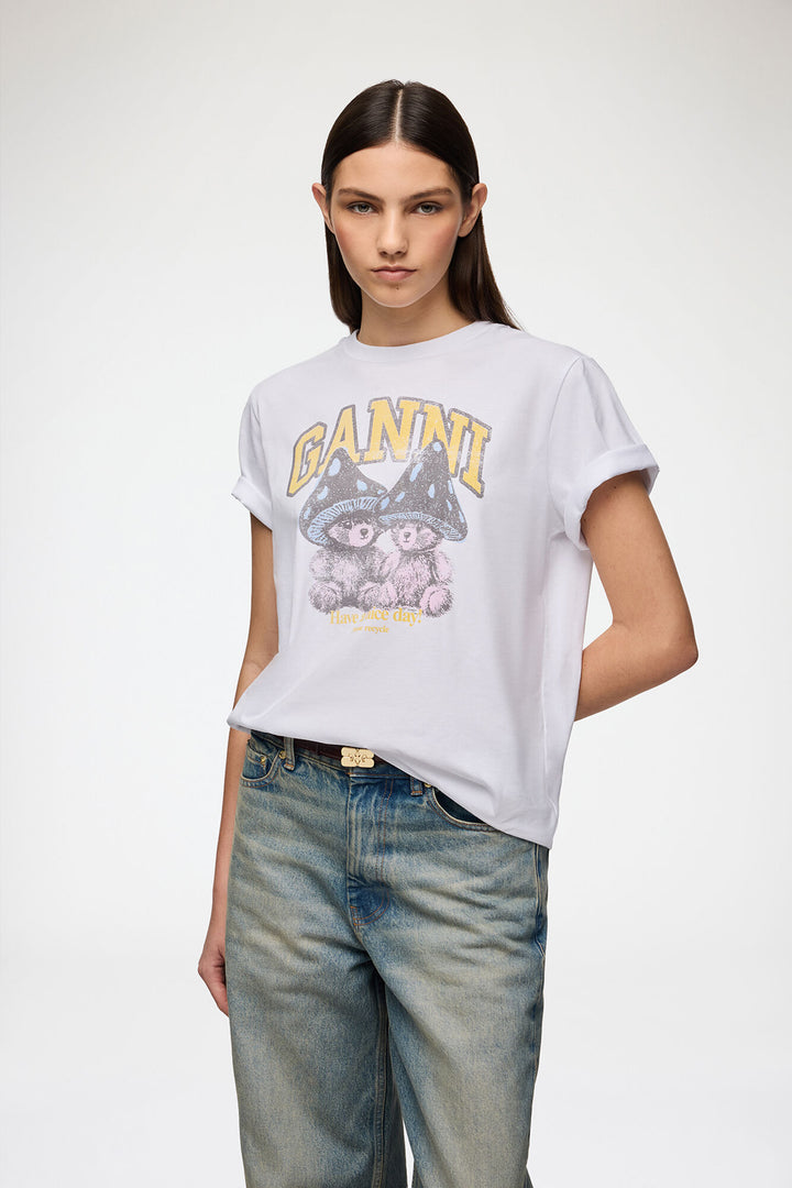 BASIC COTTON RELAXED T-SHIRT TEDDY MUSHROOMS  Bright White