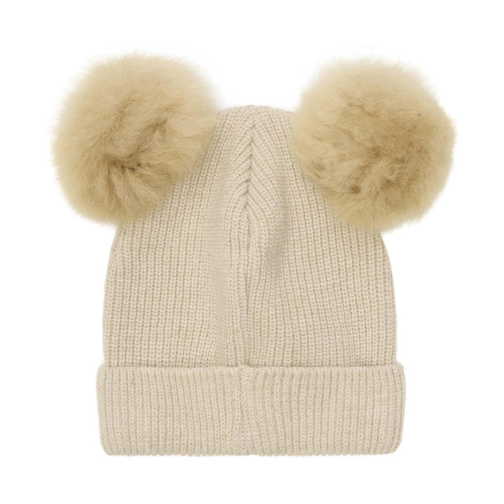 Hat Knit Alpaca Pompoms  Sand Melange
