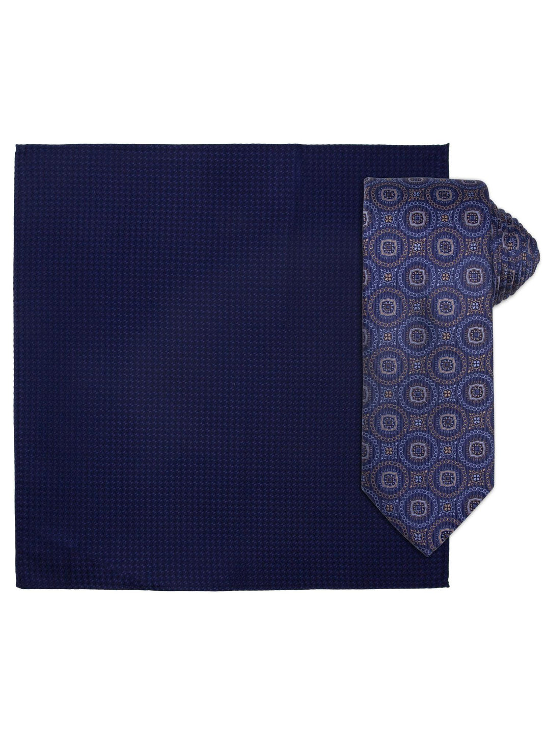 Santi silkeslips+lommetørkle mønstret  Jeans Blå