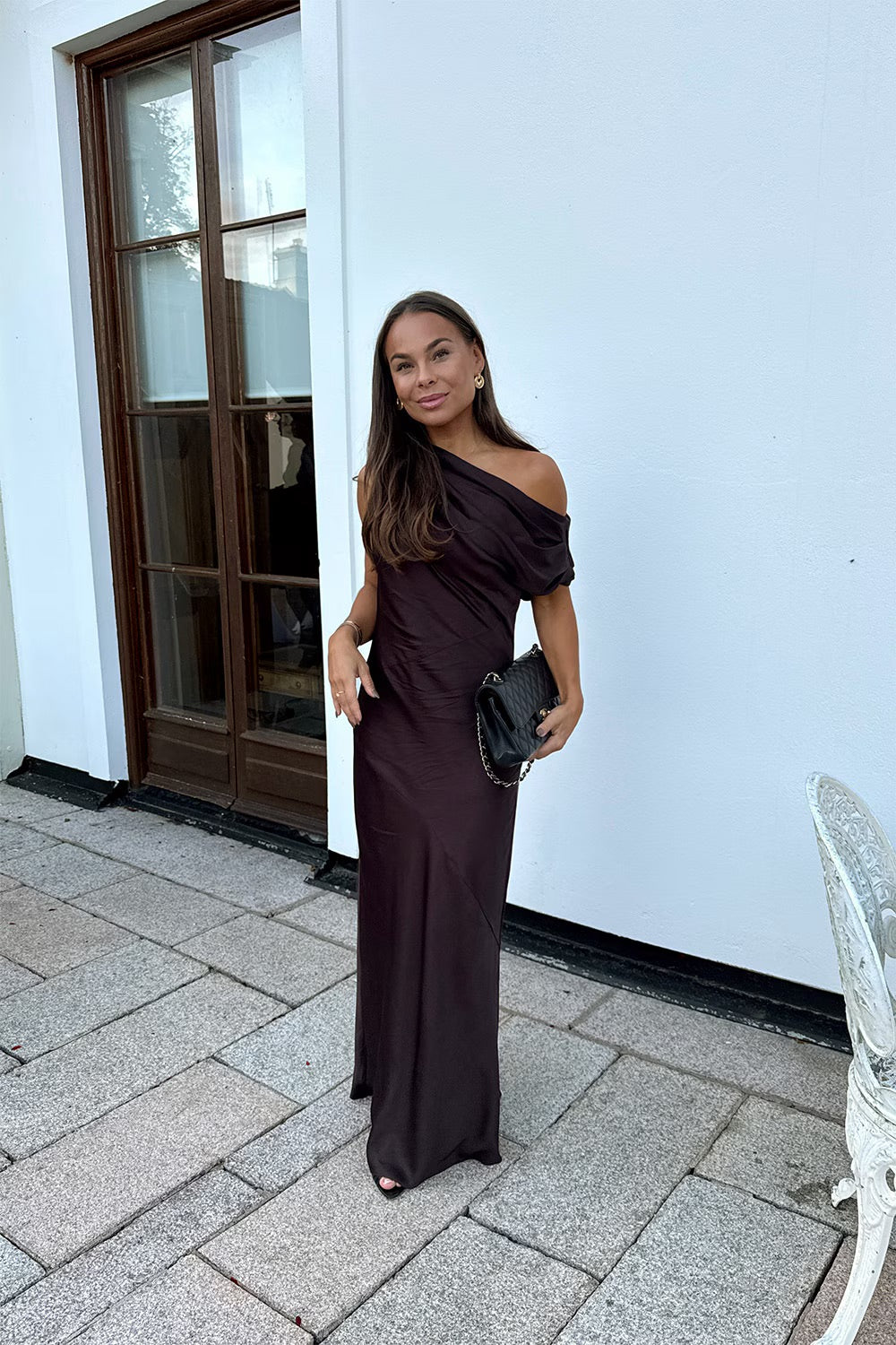 Vanessa satin dress  Mocha Brown