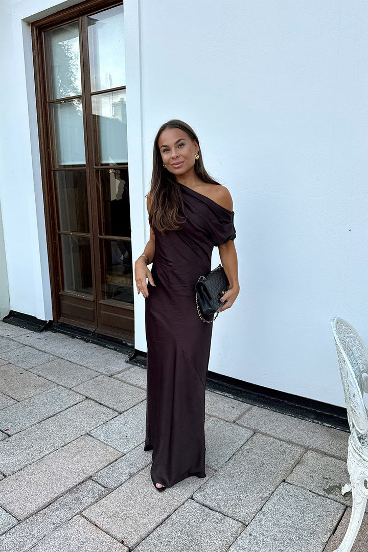 Vanessa satin dress  Mocha Brown