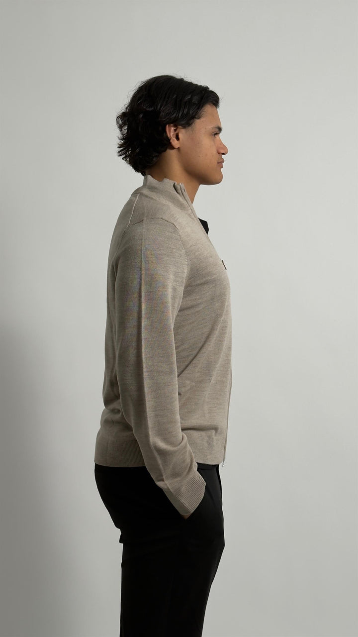MERINO ZIP CARDIGAN  Khaki