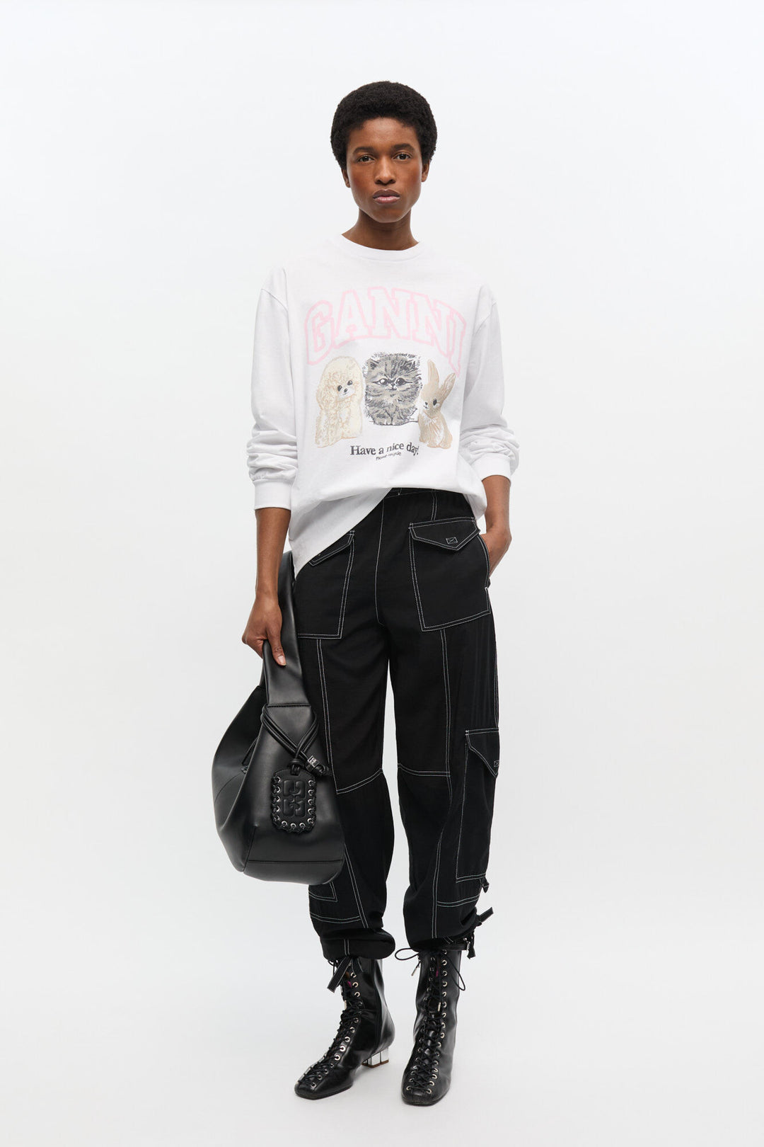 Re-cut Heavy Jersey Animals Long sleeve  Bright White