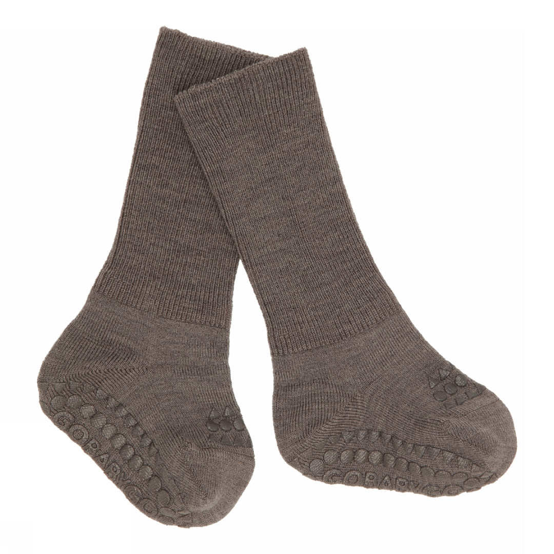 Non-Slip socks - merino wool  Brown Melange
